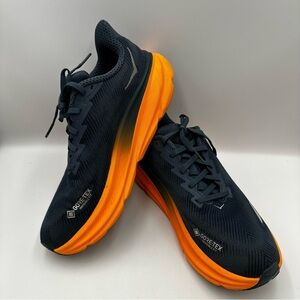 HOKA One One Clifton 9 GTX Mens 8.5D Stormy Skies Orange Zest Comfort Support